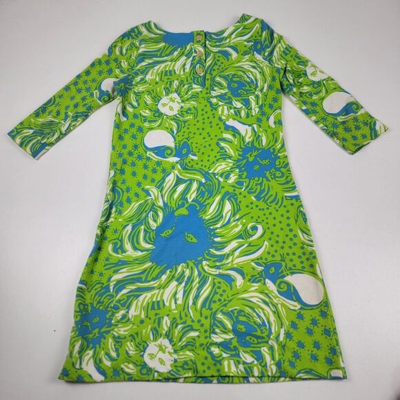 Lilly Pulitzer Dress Small Charlene Shift‎ Limeade Lion Print Green Knit Small - Picture 9 of 10